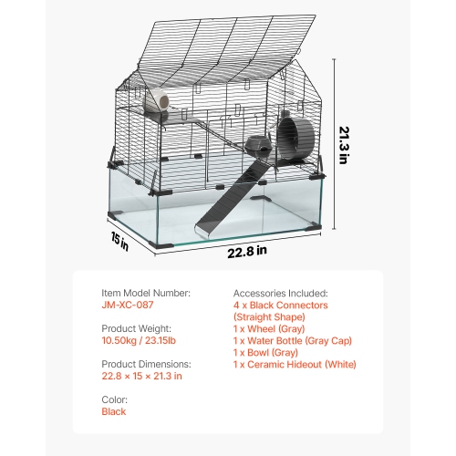 VEVOR 360° Hamster Cage, Viewing Transparent Hamster Habitats, Small Animal Cage, 22.8 x 15 x 21.3 in, Ventilated Pet Mouse Cages with Water Bottle,