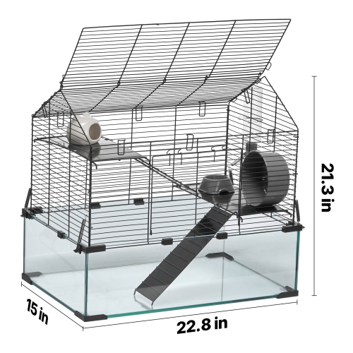 VEVOR 360° Hamster Cage, Viewing Transparent Hamster Habitats, Small Animal Cage, 22.8 x 15 x 21.3 in, Ventilated Pet Mouse Cages with Water Bottle,