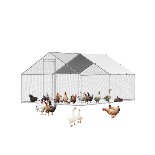 VEVOR  9.8X13.1X6.5 Ft Metal Chicken Coop, Large Walk-In Chicken Runs \w Cover, Spire Roof Hen House Enclosure \w Security Lock, Outdoor Duck Rabbit