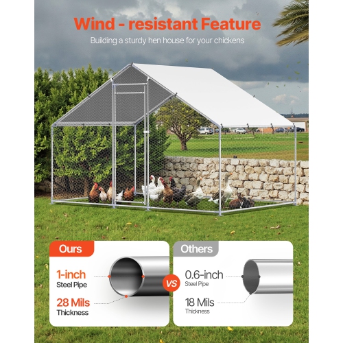 VEVOR 9.8x6.5x6.5ft Metal Chicken Coop, Large Walk-in Chicken Runs with Cover, Spire Roof Hen House Enclosure with Security Lock, Outdoor Duck Rabbit