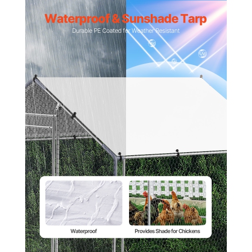 VEVOR 9.8x6.5x6.5ft Metal Chicken Coop, Large Walk-in Chicken Runs with Cover, Spire Roof Hen House Enclosure with Security Lock, Outdoor Duck Rabbit