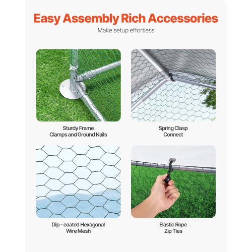 VEVOR 9.8x6.5x6.5ft Metal Chicken Coop, Large Walk-in Chicken Runs with Cover, Spire Roof Hen House Enclosure with Security Lock, Outdoor Duck Rabbit