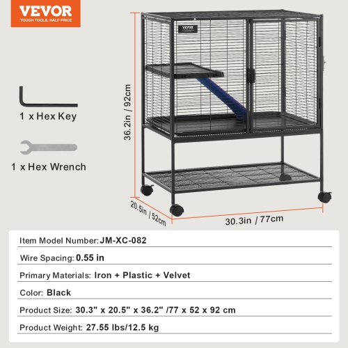 VEVOR 36" Rolling Metal Ferret Cage, Large 2-Tier Critter Nation Cage, Small Animal Cage with Ramps & Tray, Easy to Set up for Pet Rats, Hamster,