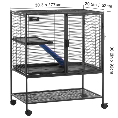 VEVOR 36" Rolling Metal Ferret Cage, Large 2-Tier Critter Nation Cage, Small Animal Cage with Ramps & Tray, Easy to Set up for Pet Rats, Hamster,