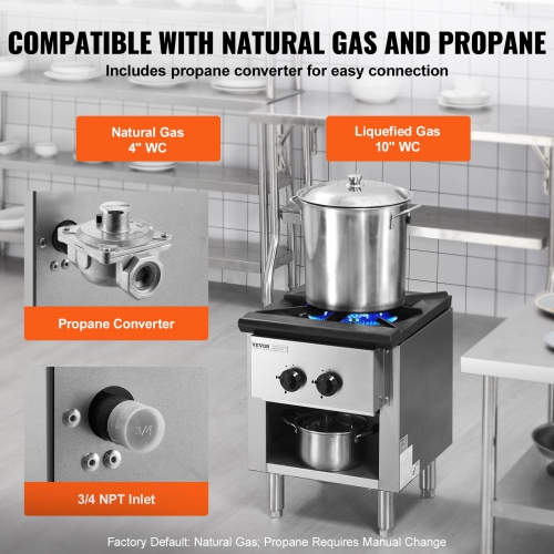 VEVOR 90,000 BTU Commercial Gas Stove with Cabinet,Propane and Natural Gas Countertop Cooking Stove Range, Stainless Steel Gas Hot Plate,Commercial