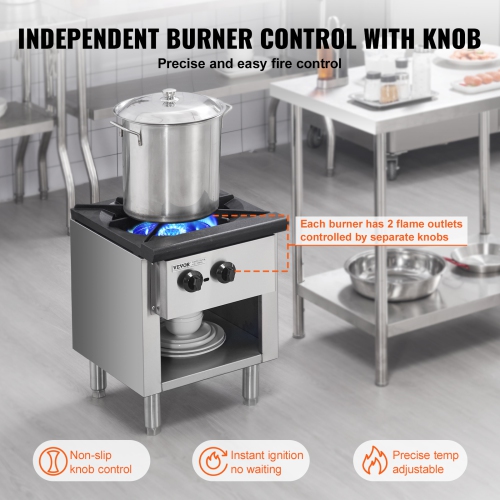 VEVOR 90,000 BTU Commercial Gas Stove with Cabinet,Propane and Natural Gas Countertop Cooking Stove Range, Stainless Steel Gas Hot Plate,Commercial