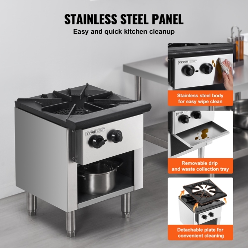 VEVOR 90,000 BTU Commercial Gas Stove with Cabinet,Propane and Natural Gas Countertop Cooking Stove Range, Stainless Steel Gas Hot Plate,Commercial