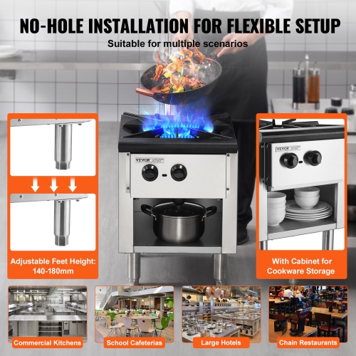 VEVOR 90,000 BTU Commercial Gas Stove with Cabinet,Propane and Natural Gas Countertop Cooking Stove Range, Stainless Steel Gas Hot Plate,Commercial