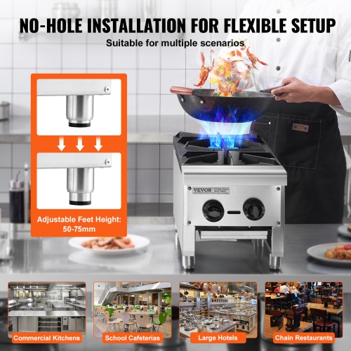 Réchaud à gaz commercial VEVOR à 2 brûleurs, cuisinière au gaz propane et au gaz naturel, plaque chauffante au gaz en acier inoxydable, équipement de