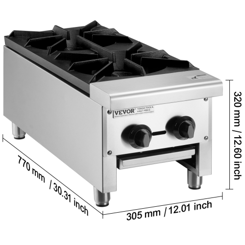 Réchaud à gaz commercial VEVOR à 2 brûleurs, cuisinière au gaz propane et au gaz naturel, plaque chauffante au gaz en acier inoxydable, équipement de