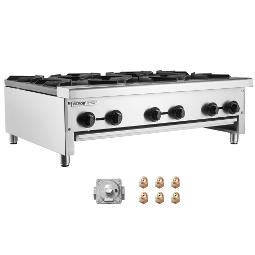 VEVOR 6 Burners Commercial Gas Stove, Propane and Natural Gas Countertop Cooking Stove Range, Stainless Steel Gas Hot Plate, Commercial Cooking