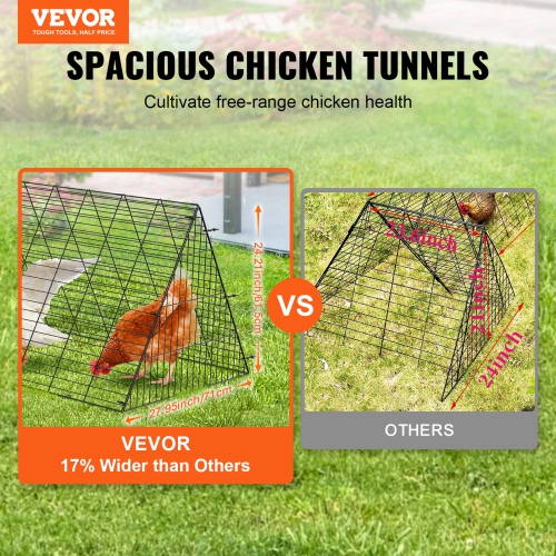 VEVOR 236.2 x 157.5 x 24.2 inch(LxWxH) Chicken Tunnels, Chicken Tunnels for Yard, Portable Chicken Tunnels for Outside with Corner Frames, 2 Sets,