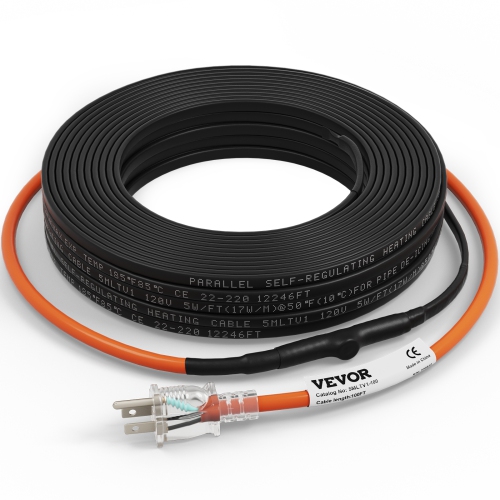 VEVOR 100-feet Self-Regulating Pipe Heating Cable, 5W/ft Heat Tape for Pipes Freeze Protection, Protects PVC Hose, Metal and Plastic Pipe from