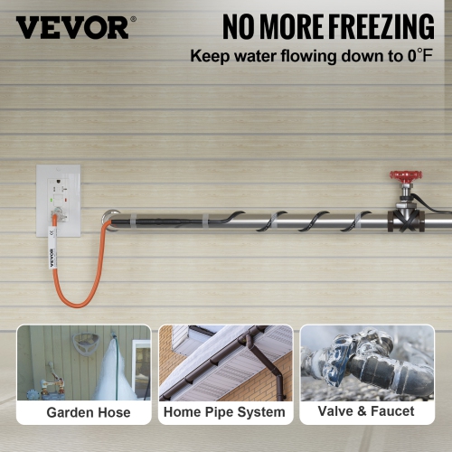 VEVOR 100-feet Self-Regulating Pipe Heating Cable, 5W/ft Heat Tape for Pipes Freeze Protection, Protects PVC Hose, Metal and Plastic Pipe from