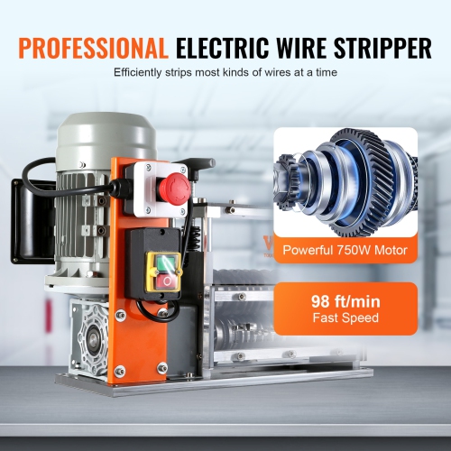 VEVOR 0.06''-1.57'' Automatic Wire Stripping Machine,Electric Motorized Cable Stripper,750 W, 98 ft/min Wire Peeler with Visible Stripping Depth