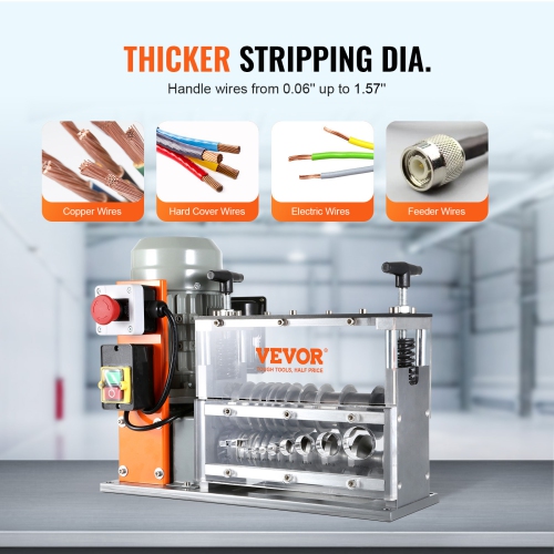 VEVOR 0.06''-1.57'' Automatic Wire Stripping Machine,Electric Motorized Cable Stripper,750 W, 98 ft/min Wire Peeler with Visible Stripping Depth