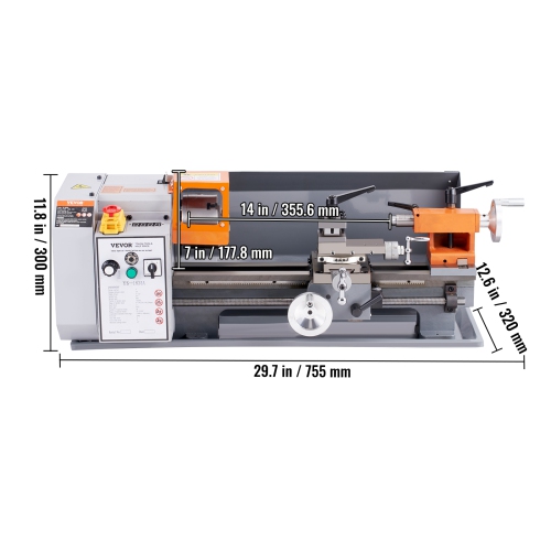 VEVOR 7'' x 13.78'' Metal Lathe Machine,Precision Benchtop Power Metal Lathe,0-2200 RPM Continuously Variable Speed,500W Brush Motor Metal Gears,with