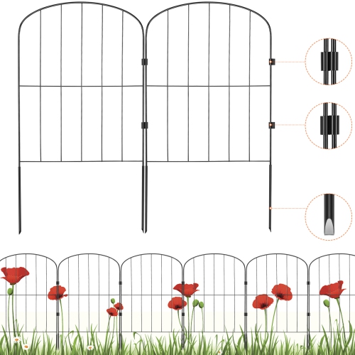 VEVOR  24In(H) X30Ft(L) Garden Fence, Animal Barrier Fence, Underground Decorative Garden Fencing w 2 Inch Spike Spacing, Metal Dog Fence for The