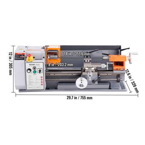 Machine à tour en métal VEVOR 7,87 x 13,78'', tour en métal électrique de haute précision, vitesse variable continue 50-2500&nbsp;tr/min, engrenages