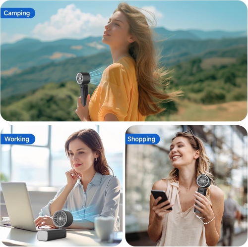 Portable handheld turbo fan, 1-199 wind speed adjustment, LED display,JF132 regular model elegant black [super high speed 199 gears + digital display