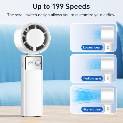 Portable handheld turbo fan, 1-199 wind speed adjustment, LED display,JF132 regular model moonlight white [super high speed 199 gears + digital