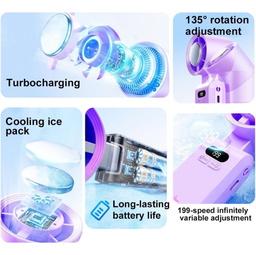Portable handheld turbo fan, 1-199 wind speed adjustment, LED displayJF137 Ice Compress White [Ultra-high speed 199 wind speed + digital display +