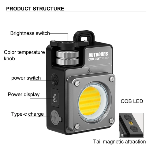 New LED camping light USB charging outdoor multi-function magnetic absorption multi-light source COB work maintenance light super long battery life