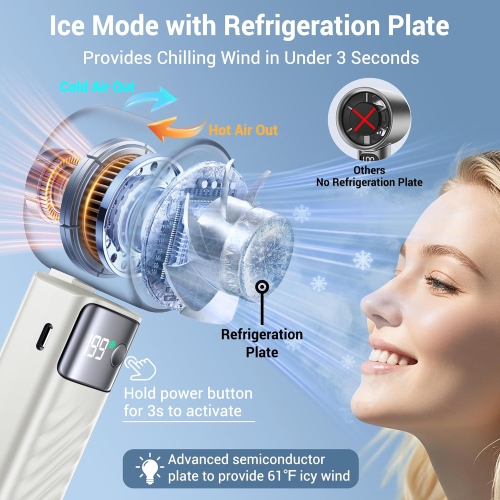 Portable handheld turbo fan, 1-199 wind speed adjustment, LED displayJF132 ice compress model, off-white [ultra-high speed 199 gears + digital