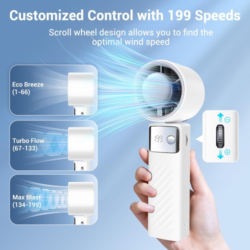 Portable handheld turbo fan, 1-199 wind speed adjustment, LED displayJF132 ice compress model, off-white [ultra-high speed 199 gears + digital