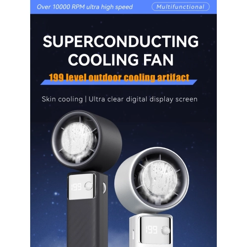 Portable handheld turbo fan, 1-199 wind speed adjustment, LED display,JF132 Ice Moon White [Ultra-high speed 199 wind speed + digital display +