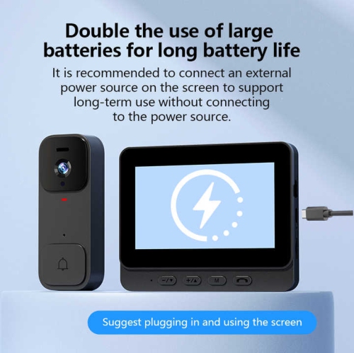 X7 Smart Video Doorbell 4.3-inch screen Cat's eye design Two-way intercom Voice anti-theft doorbell camera WiFi camera function White