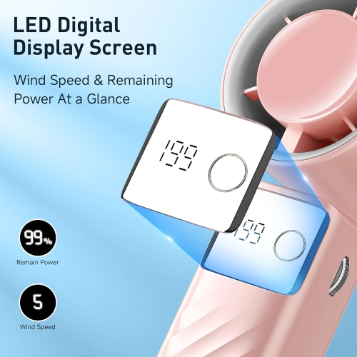 Portable handheld turbo fan, 1-199 wind speed adjustment, LED display,JF132 regular model elegant pink [super high speed 199 gears + digital display