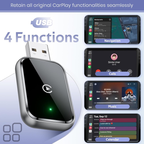 Wireless CarPlay Adapter for Android, Convert Wired CarPlay Adapter to Wireless CarPlay Adapter, Mini Size, Stable Control, No Lag, Black