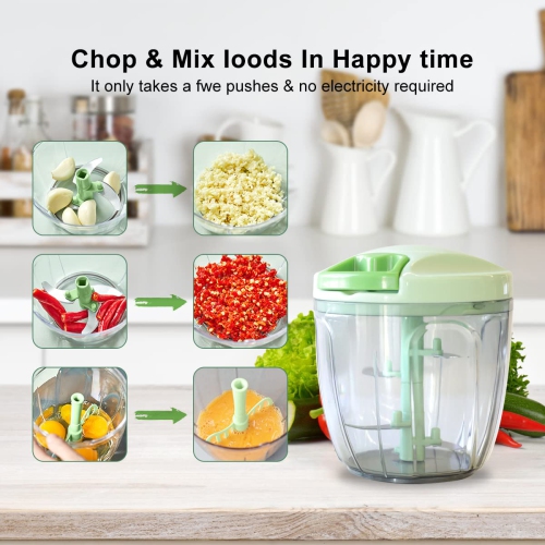 2 Pack Manual Food Chopper Manual Hand Chopper Portable Manual Vegetable Chopper Manual Food Processor（400ML+900ML）