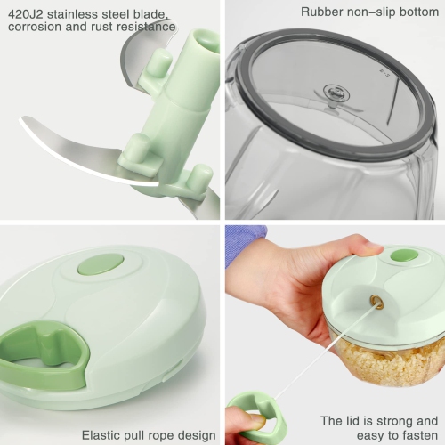 2 Pack Manual Food Chopper Manual Hand Chopper Portable Manual Vegetable Chopper Manual Food Processor（400ML+900ML）