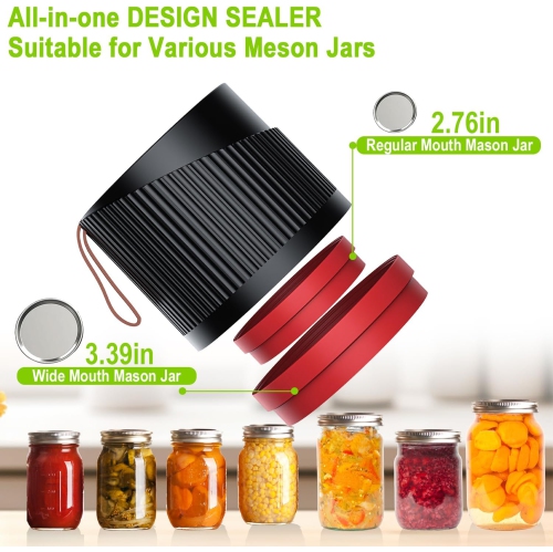 Scelleuse sous vide pour pot Mason, scelleuse sous vide pour pot Mason électrique pour pots Mason à grande ouverture et à ouverture normale,