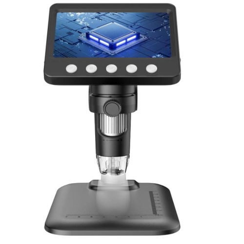 Microscope numérique LED, grand écran IPS 4,3&nbsp;po, grand angle 50x-1000x, 8 lumières lumineuses, microscope numérique rechargeable