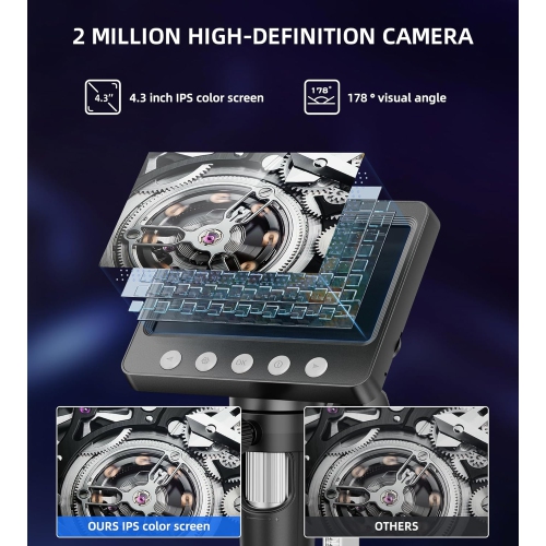 Microscope numérique LED, grand écran IPS 4,3 po, grand angle 50x-1000x, 8 lumières lumineuses, microscope numérique rechargeable