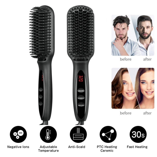 Brosse lissante ionique en céramique pour salon de coiffure, brosse chauffante rapide pour coiffer les cheveux, fer plat pour femmes, peigne à barbe