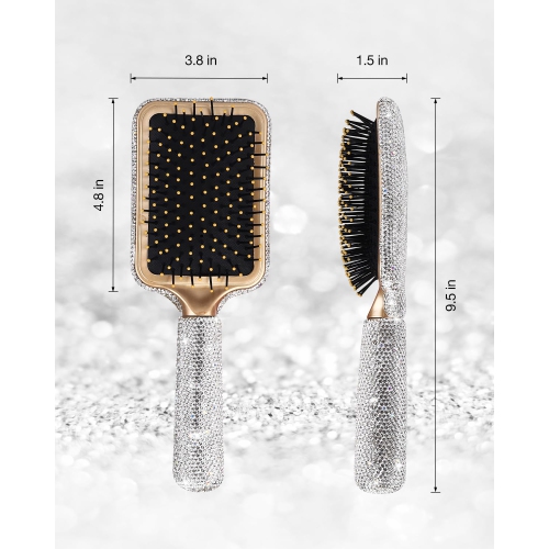 Brosse démêlante pour cheveux bouclés, brosse plate avec brosse à cheveux en pierres du Rhin de luxe adaptée à tous les types de cheveux, brosse à
