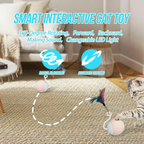 Cat Toy Interactive Cat Balls Cat Toys,Turbo Tail Mouse Cat Toy With LED Light & USB Charging Cable,Touch Control & Sound Control Smart Cat Ball Toy