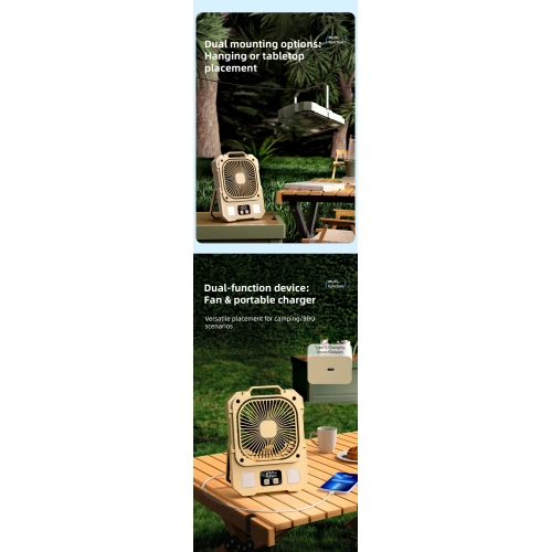 Camping fan USB charging silent high wind power electric fan, summer cooling artifact electric fan, 100 strong wind speed LED lighting 48h long