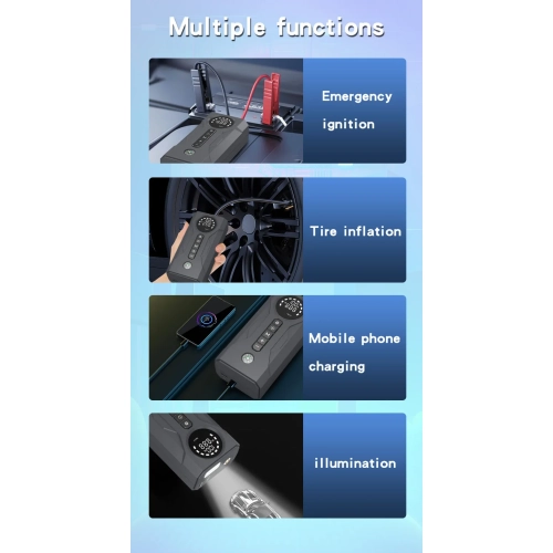 Car emergency starting power supply, air pump, integrated battery charger, multi-function portable battery charger, ignition starter - 8000 mAh
