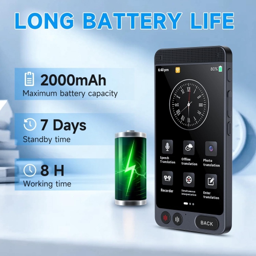 Offline language translation device, 142 languages two-way real-time voice translation, recording and photo AI translator, suitable for business