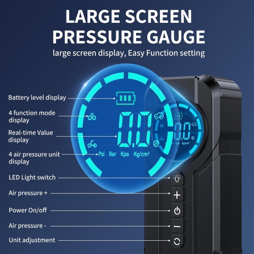 Car emergency starting power supply, air pump and integrated battery charger, multi-function portable battery charger and ignition starter - 8000 mAh