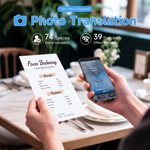 Offline language translation device, 142 languages two-way real-time voice translation, recording and photo AI translator, suitable for business