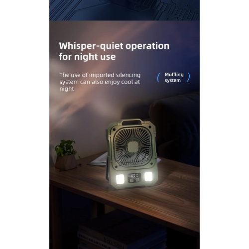 Camping fan USB charging silent high wind power electric fan, summer cooling artifact electric fan, 100 strong wind speed LED lighting 48h long