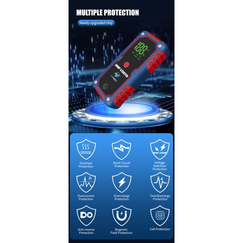 Multifunctional battery booster, car emergency starter, car emergency starter power supply, portable car starter battery booster - blue ordinary clip