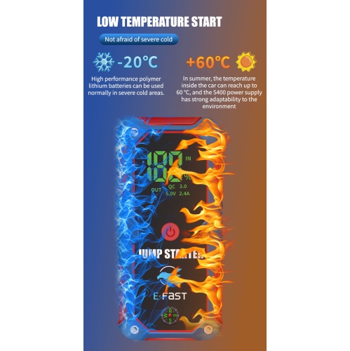 Multifunctional battery booster, car emergency starter, car emergency starter power supply, portable car starter battery booster - blue ordinary clip