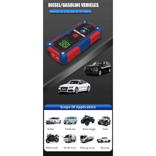 Multifunctional battery booster, car emergency starter, car emergency starter power supply, portable car starter battery booster - blue smart clip